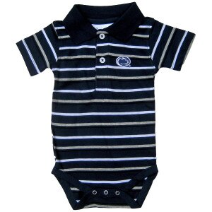 navy infant onesie with stripes and Penn State Athletic Logo